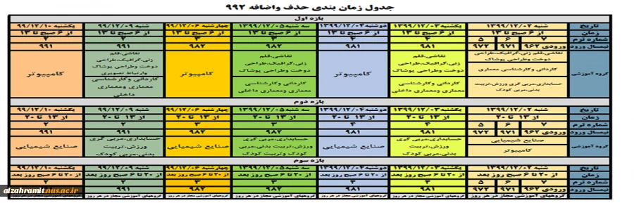 جدول حذف و اضافه انتخاب واحد  2