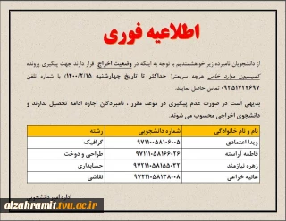 اطلاعیه فوری کمیسیون موارد خاص