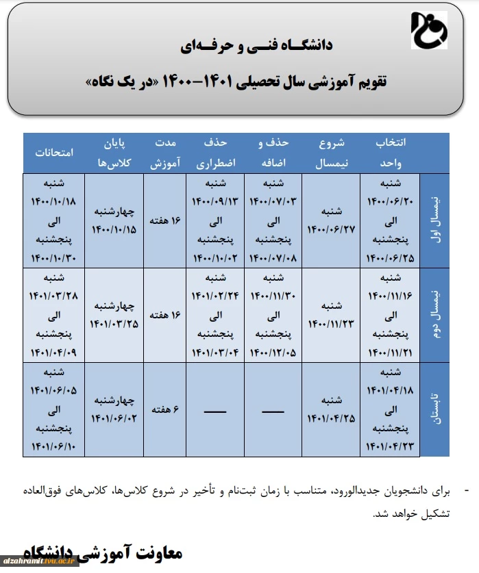 تقویم آموزشی سال تحصیلی 1401-1400در یک نگاه  2