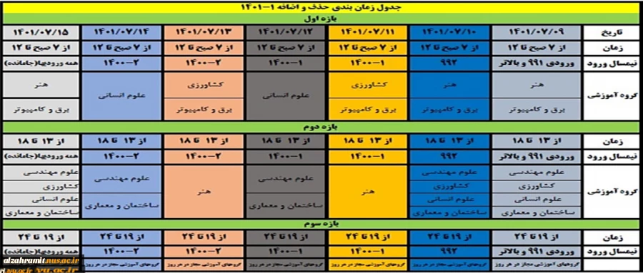 جدول زمان بندی حذف و اضافه 1-104 2